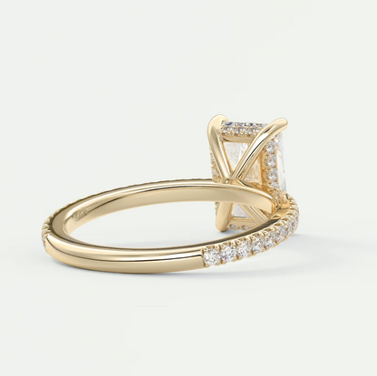 Custom made amelie radiant hidden halo engagement ring | diamond lab