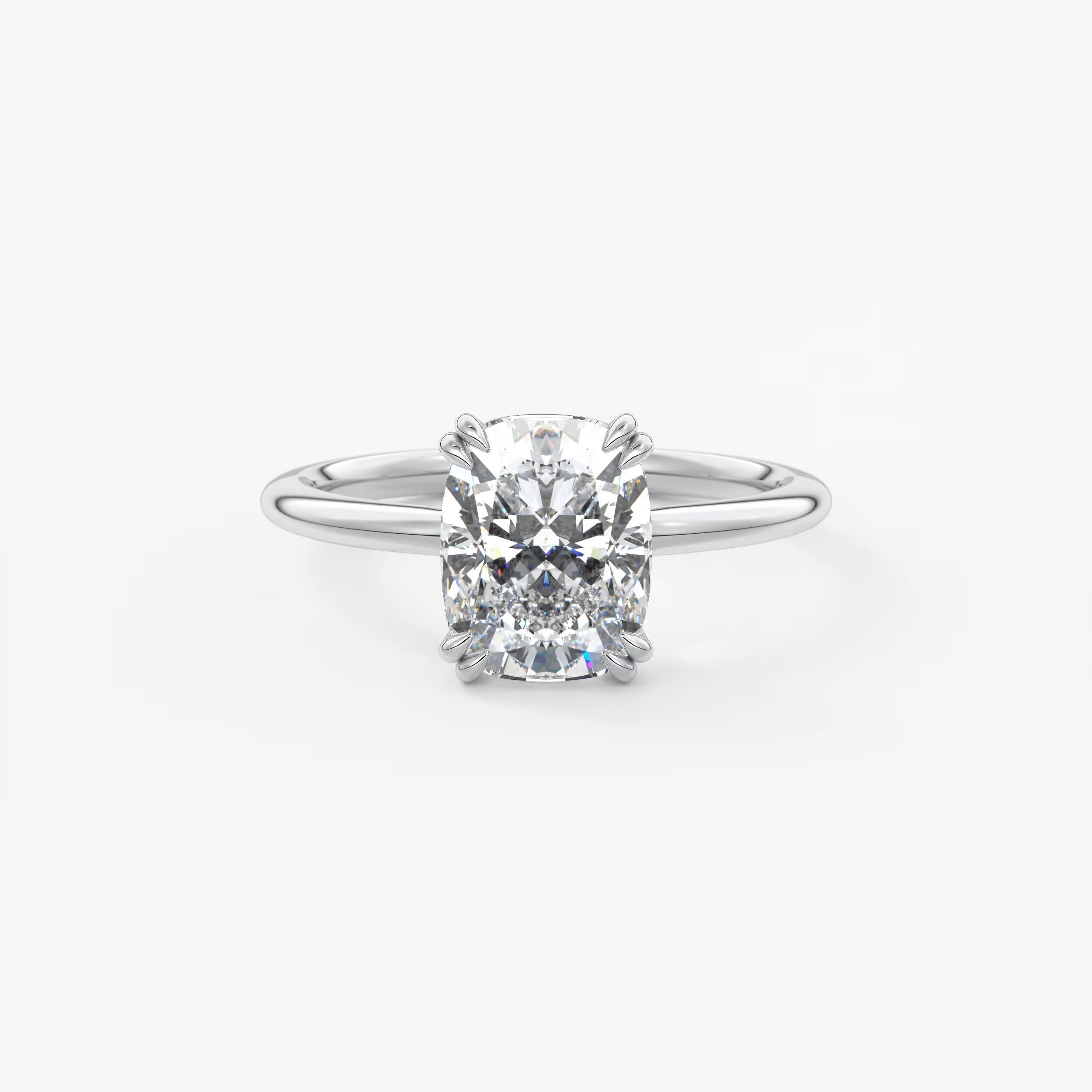 Custom made aura glide elongated cushion solitaire ring – lab diamond or moissanite