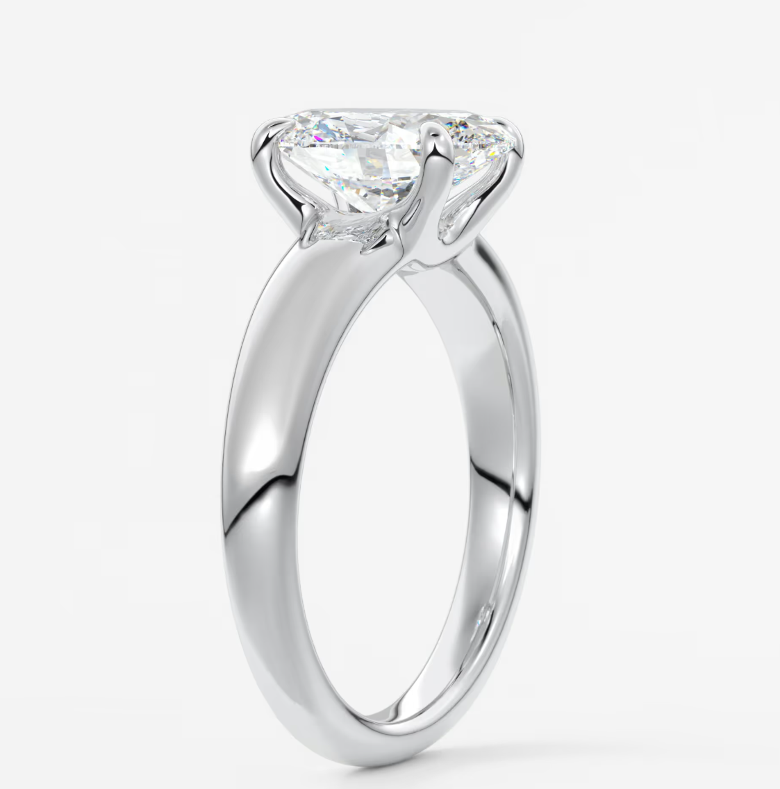 Custom made aura tapered oval solitaire engagement ring – lab diamond or moissanite