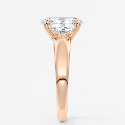 Custom made aura tapered oval solitaire engagement ring – lab diamond or moissanite