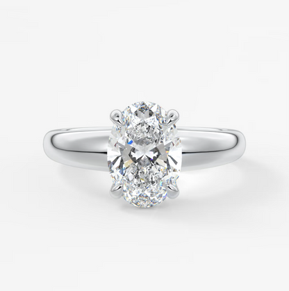 Custom made aura tapered oval solitaire engagement ring – lab diamond or moissanite