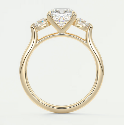 Custom made aveline cushion cathedral three-stone engagement ring | diamond lab