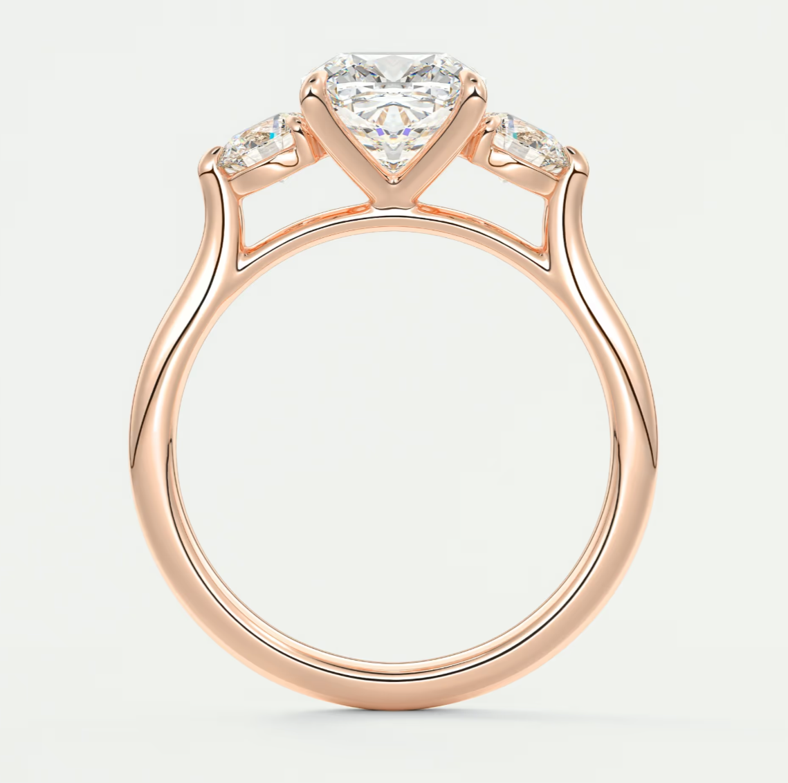 Custom made aveline cushion cathedral three-stone engagement ring | diamond lab