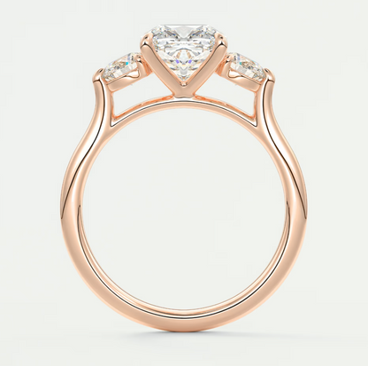 Custom made aveline cushion cathedral three-stone engagement ring | diamond lab