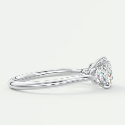 Custom made aveline cushion cathedral three-stone engagement ring | diamond lab