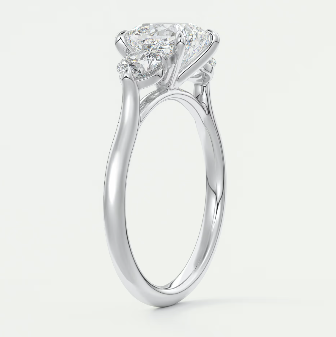 Custom made aveline cushion cathedral three-stone engagement ring | diamond lab