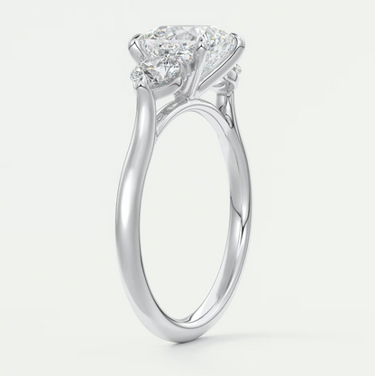 Custom made aveline cushion cathedral three-stone engagement ring | diamond lab