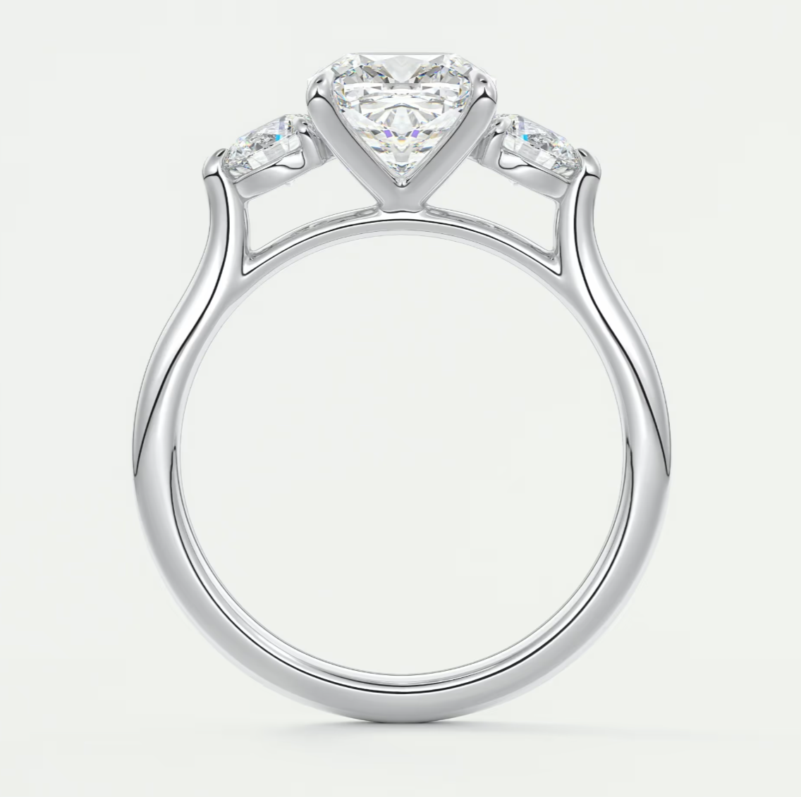 Custom made aveline cushion cathedral three-stone engagement ring | diamond lab