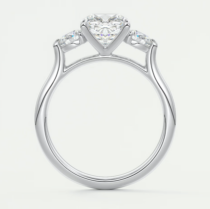 Custom made aveline cushion cathedral three-stone engagement ring | diamond lab