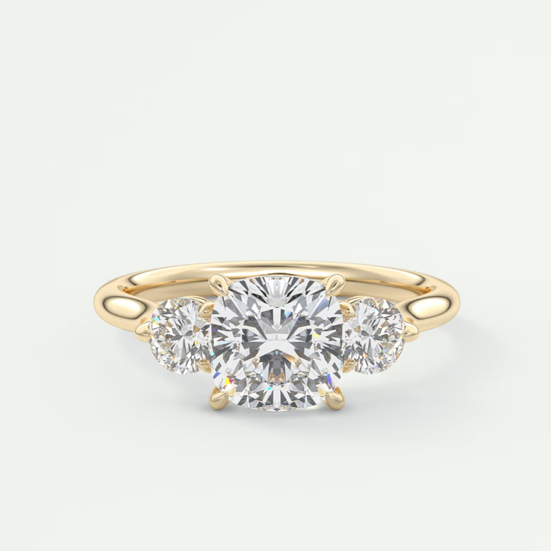 Custom made aveline cushion cathedral three-stone engagement ring | diamond lab
