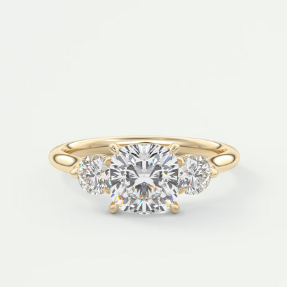 Custom made aveline cushion cathedral three-stone engagement ring | diamond lab