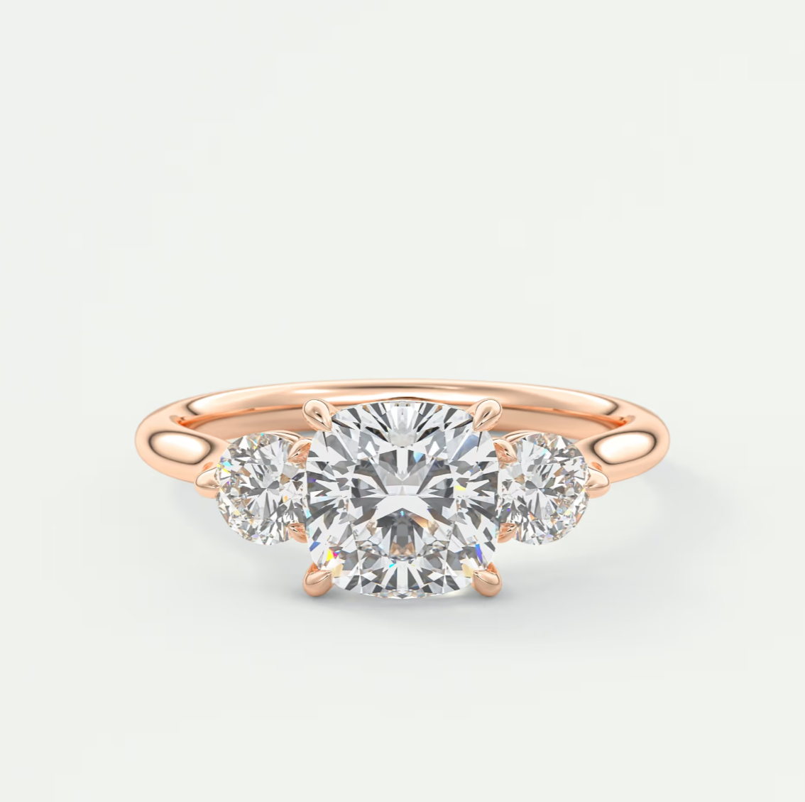 Custom made aveline cushion cathedral three-stone engagement ring | diamond lab