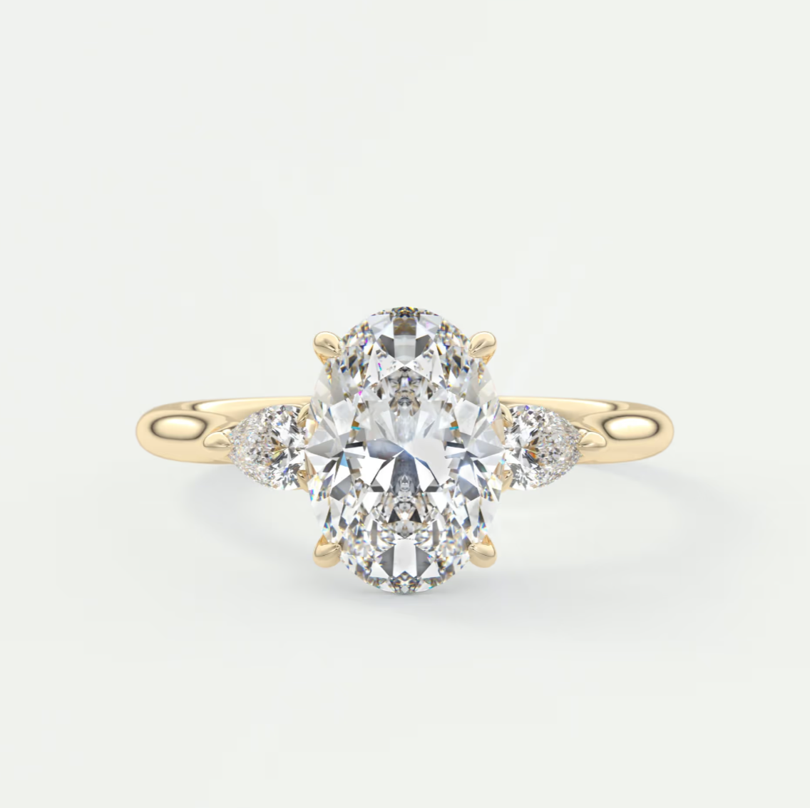 Custom made aveline oval cathedral three-stone engagement ring | diamond lab