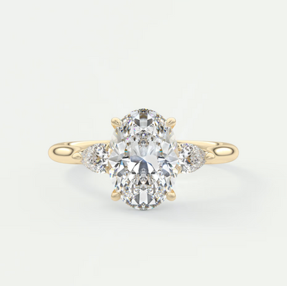 Custom made aveline oval cathedral three-stone engagement ring | diamond lab