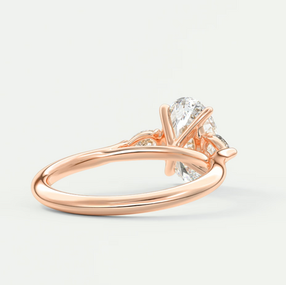 Custom made aveline oval cathedral three-stone engagement ring | diamond lab