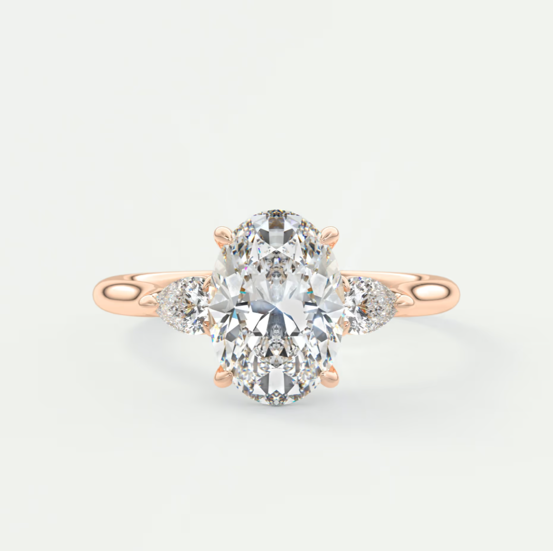 Custom made aveline oval cathedral three-stone engagement ring | diamond lab
