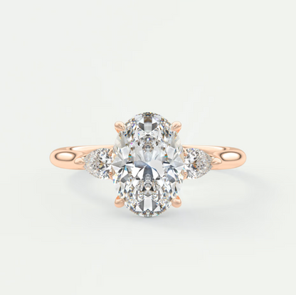 Custom made aveline oval cathedral three-stone engagement ring | diamond lab