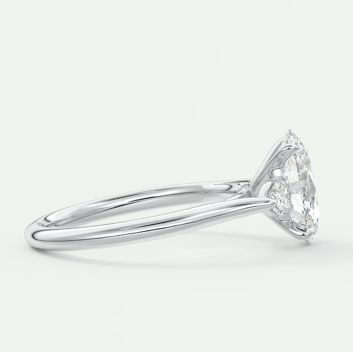 Custom made aveline oval cathedral three-stone engagement ring | diamond lab
