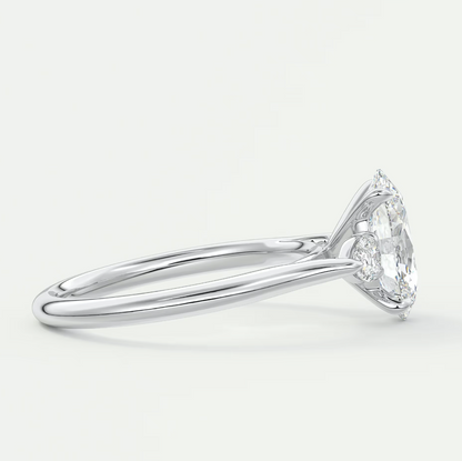 Custom made aveline oval cathedral three-stone engagement ring | diamond lab