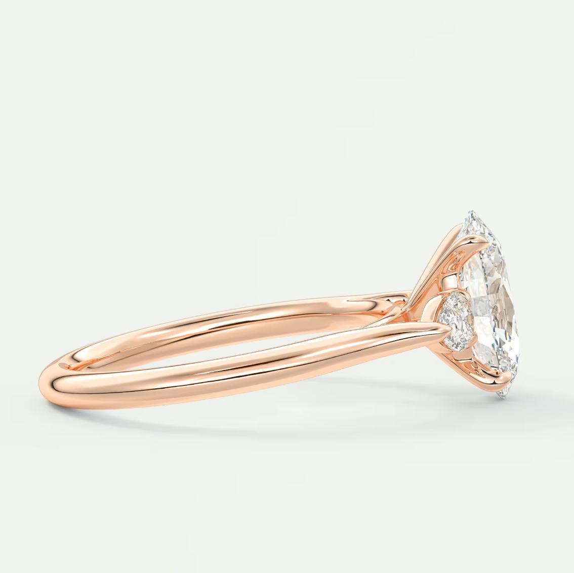 Custom made aveline oval cathedral three-stone engagement ring | diamond lab