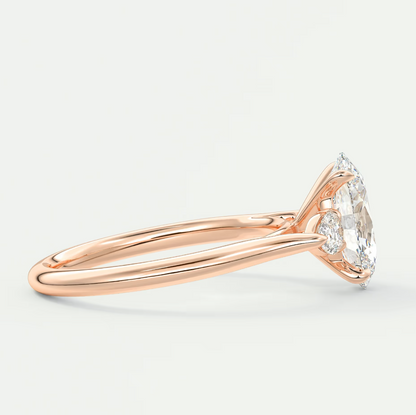 Custom made aveline oval cathedral three-stone engagement ring | diamond lab