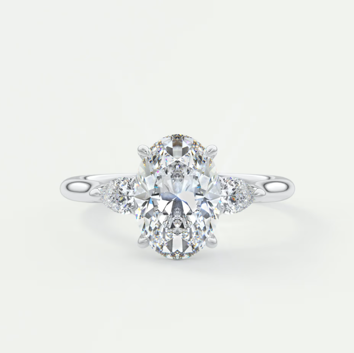 Custom made aveline oval cathedral three-stone engagement ring | diamond lab