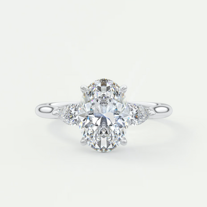 Custom made aveline oval cathedral three-stone engagement ring | diamond lab