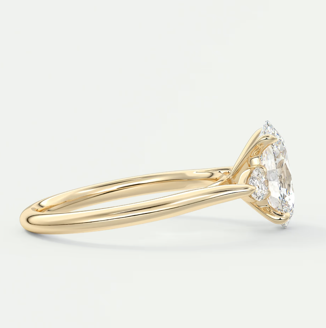 Custom made aveline oval cathedral three-stone engagement ring | diamond lab