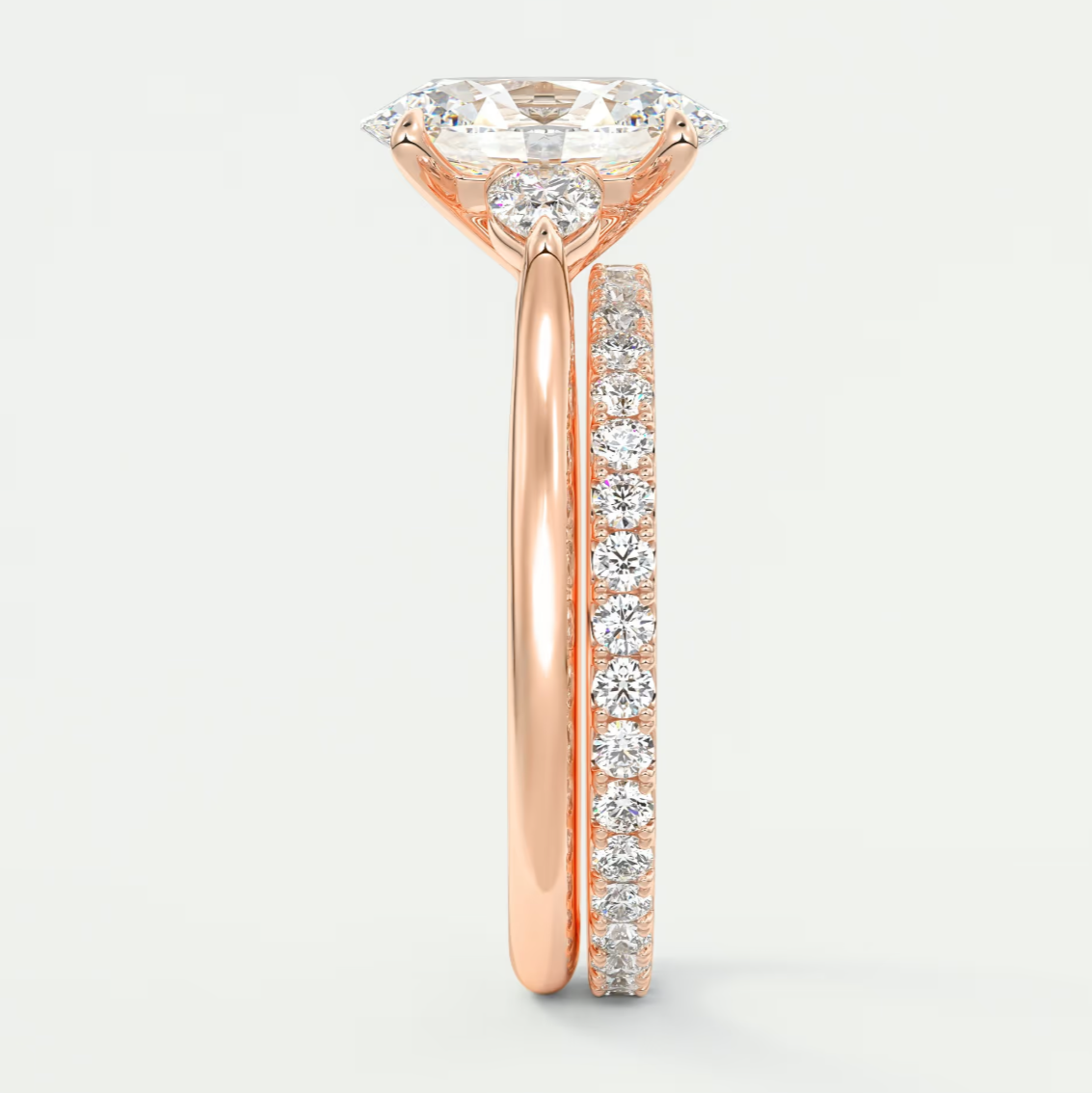 Custom made aveline oval cathedral three-stone engagement ring | diamond lab