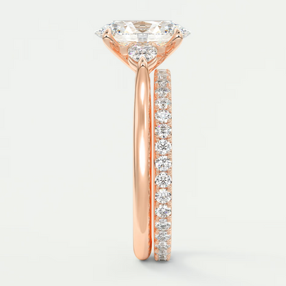 Custom made aveline oval cathedral three-stone engagement ring | diamond lab