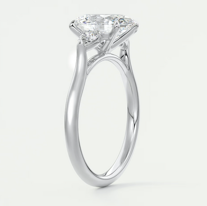 Custom made aveline oval cathedral three-stone engagement ring | diamond lab
