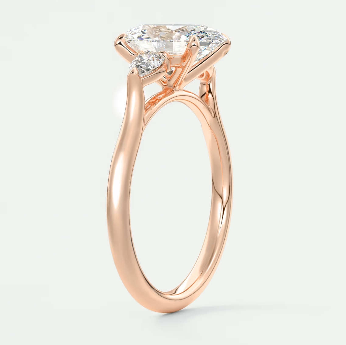 Custom made aveline oval cathedral three-stone engagement ring | diamond lab