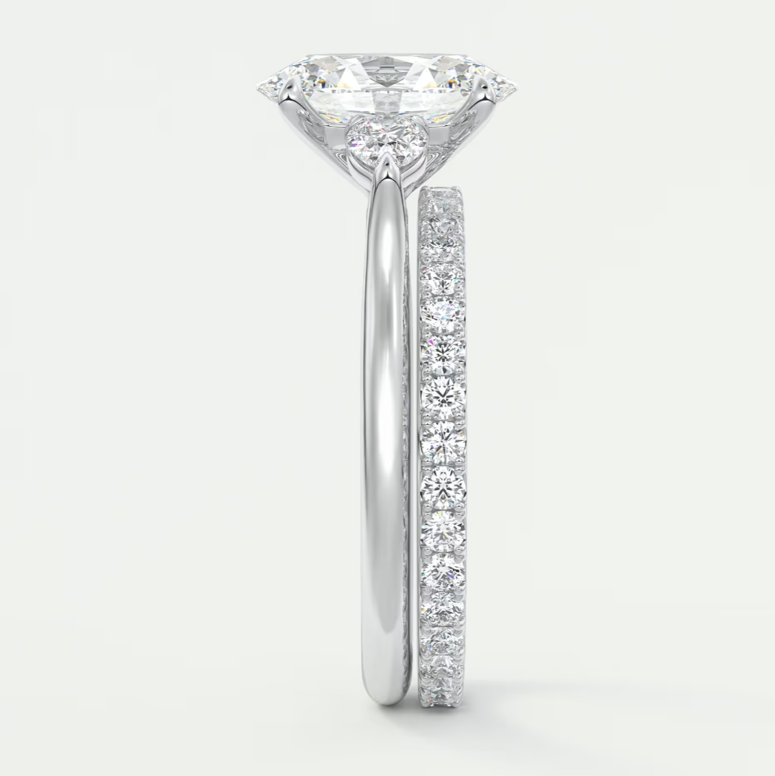 Custom made aveline oval cathedral three-stone engagement ring | diamond lab