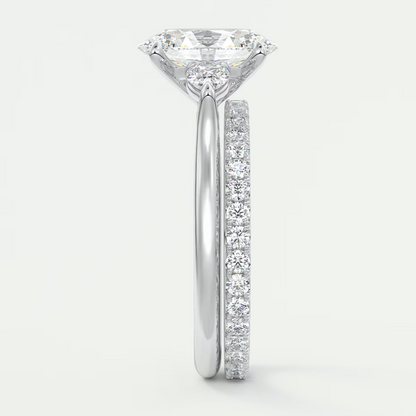 Custom made aveline oval cathedral three-stone engagement ring | diamond lab