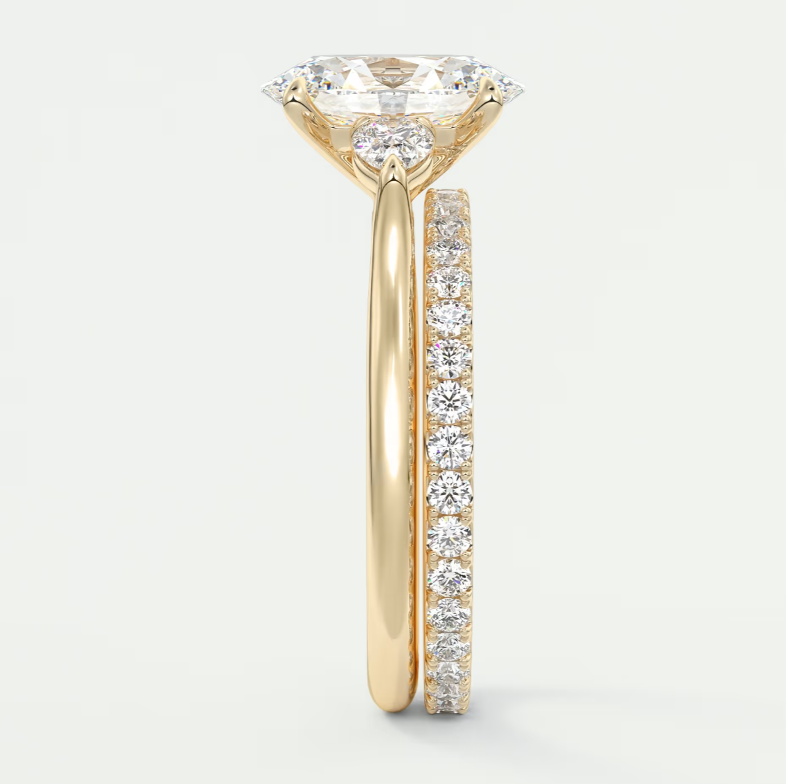 Custom made aveline oval cathedral three-stone engagement ring | diamond lab