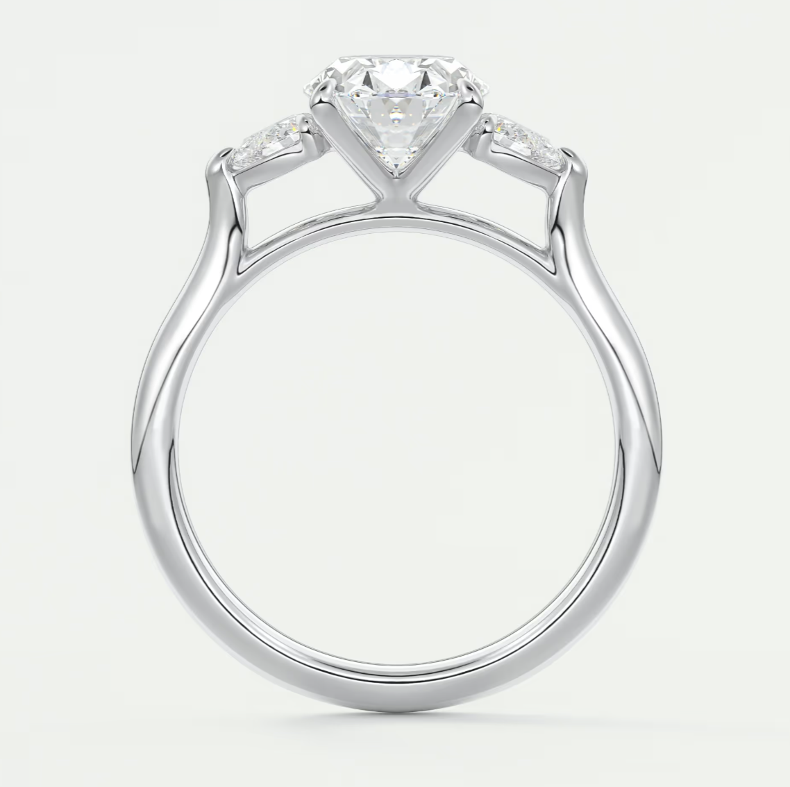 Custom made aveline oval cathedral three-stone engagement ring | diamond lab