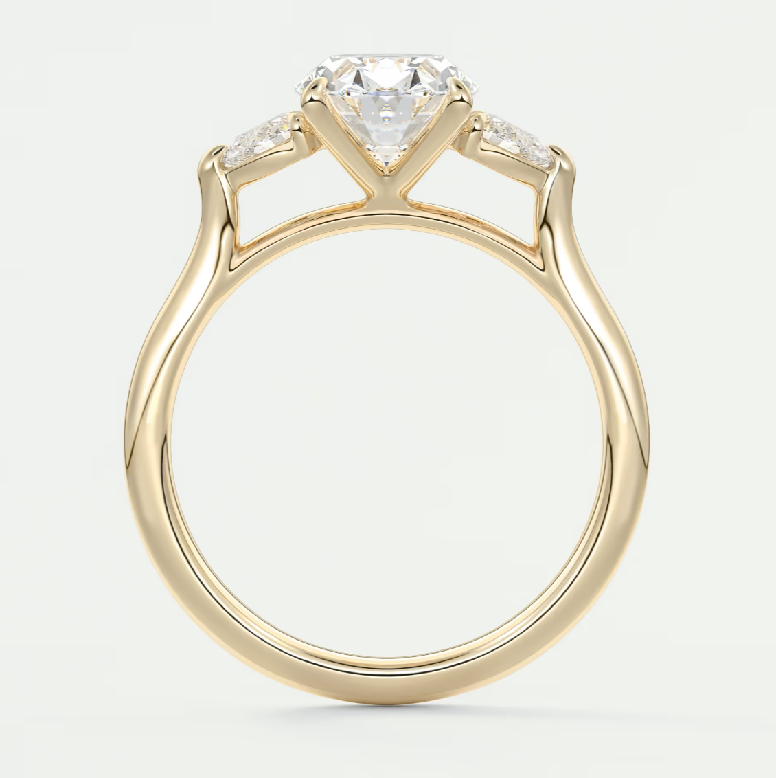 Custom made aveline oval cathedral three-stone engagement ring | diamond lab
