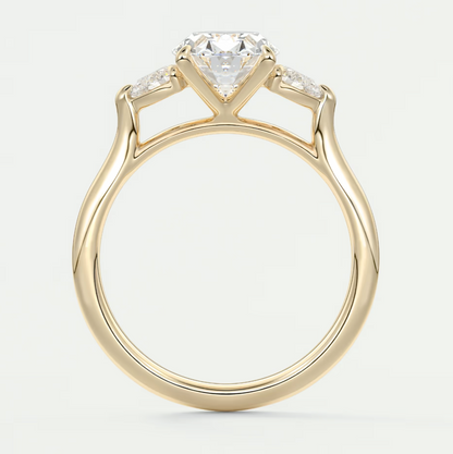 Custom made aveline oval cathedral three-stone engagement ring | diamond lab