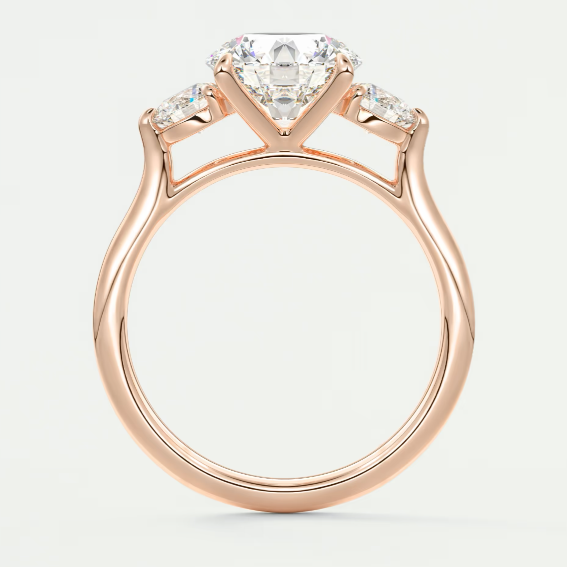 Custom made aveline round cathedral three-stone engagement ring | diamond lab