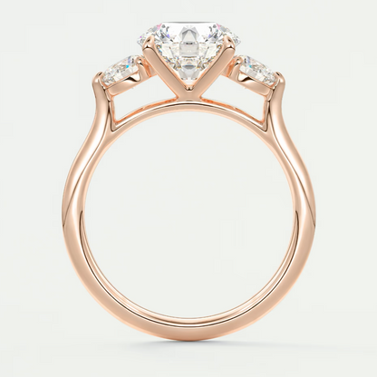 Custom made aveline round cathedral three-stone engagement ring | diamond lab