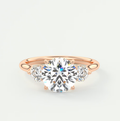Custom made aveline round cathedral three-stone engagement ring | diamond lab
