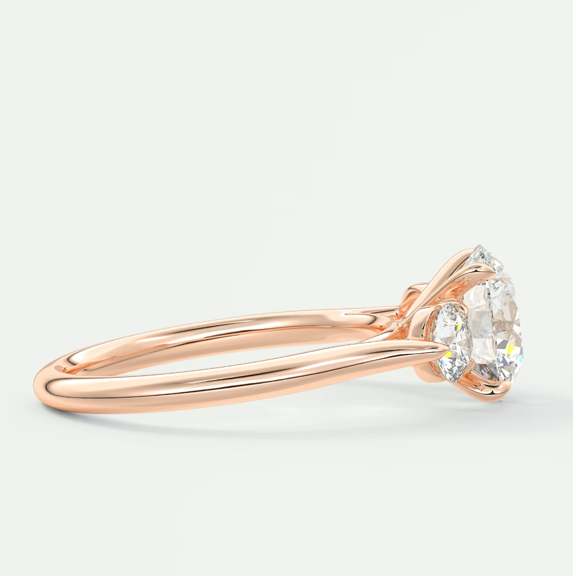 Custom made aveline round cathedral three-stone engagement ring | diamond lab