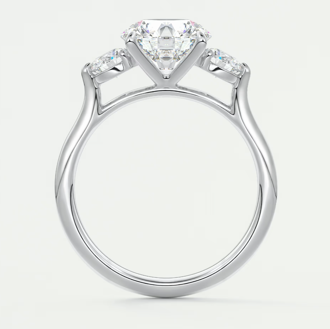 Custom made aveline round cathedral three-stone engagement ring | diamond lab