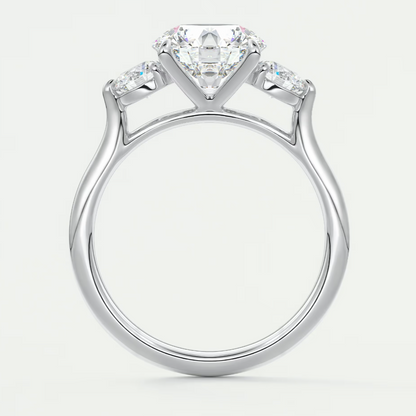 Custom made aveline round cathedral three-stone engagement ring | diamond lab