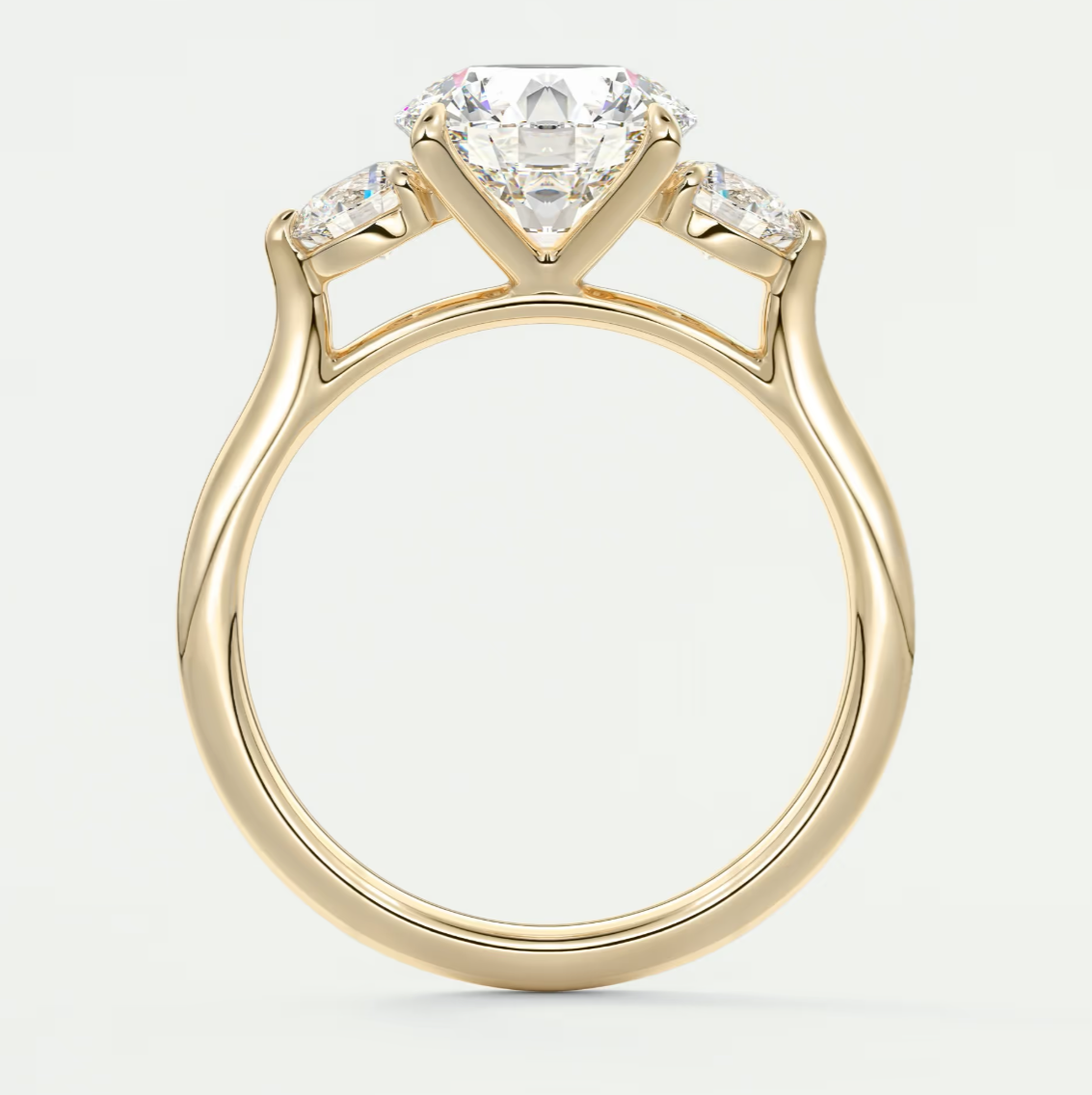 Custom made aveline round cathedral three-stone engagement ring | diamond lab