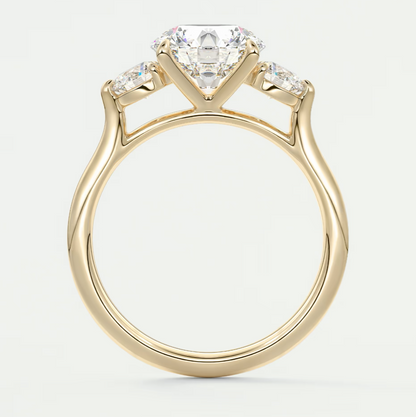 Custom made aveline round cathedral three-stone engagement ring | diamond lab