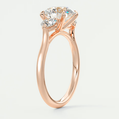 Custom made aveline round cathedral three-stone engagement ring | diamond lab