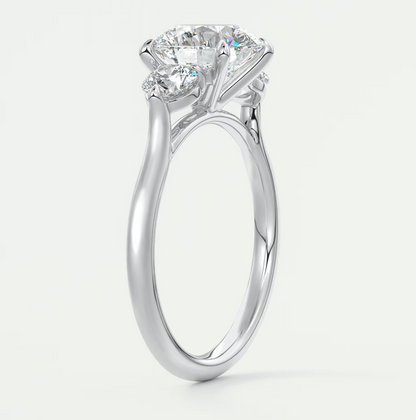 Custom made aveline round cathedral three-stone engagement ring | diamond lab