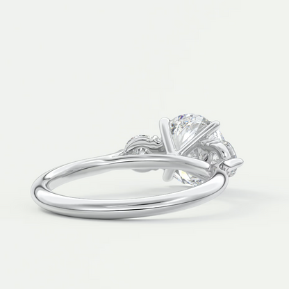 Custom made aveline round cathedral three-stone engagement ring | diamond lab