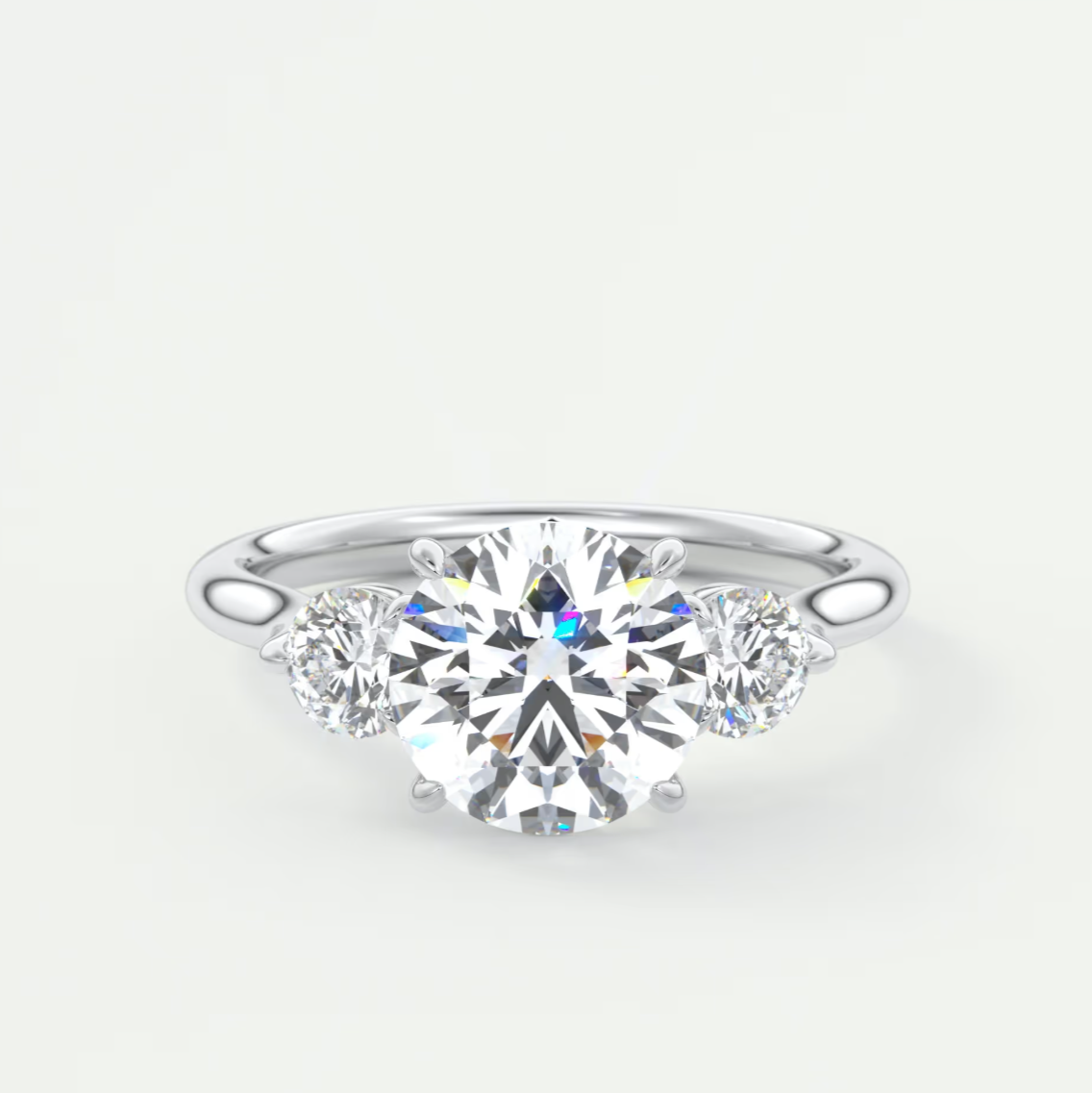 Custom made aveline round cathedral three-stone engagement ring | diamond lab